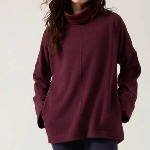 Athleta Sweatshirt Women Medium Burgundy Red Cozy Karma Funnel Neck Soft Comfort